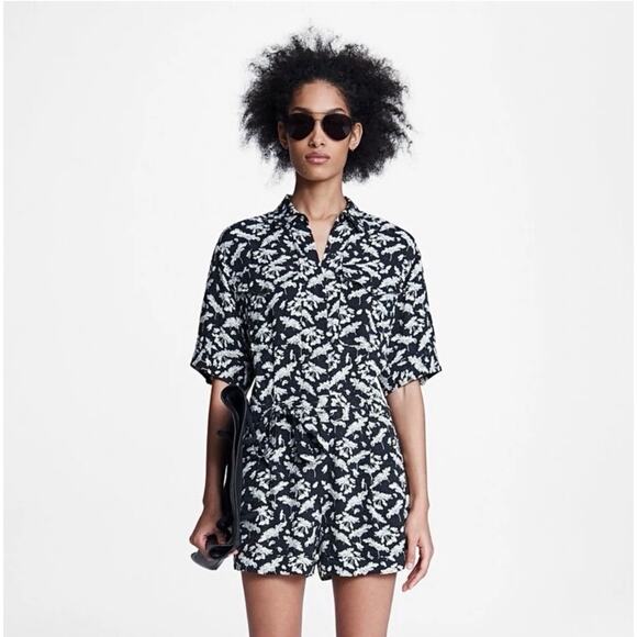 Rag & Bone Pants - Rag & Bone Surplus Floral Romper Black White Shorts Pockets Size 6